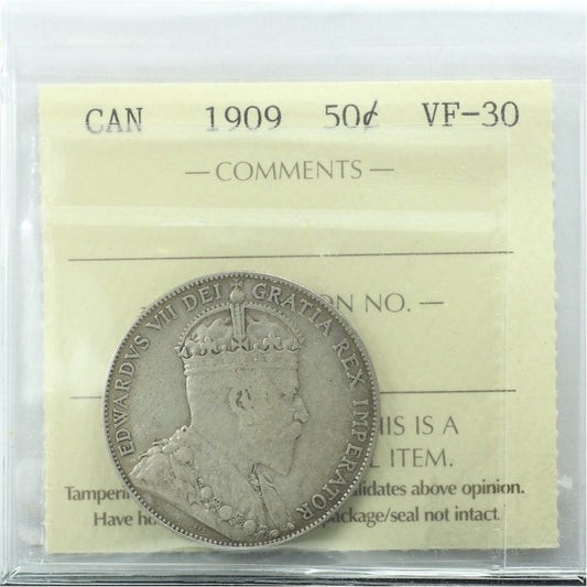 1909 Canada 50-cents ICCS Certified VF30