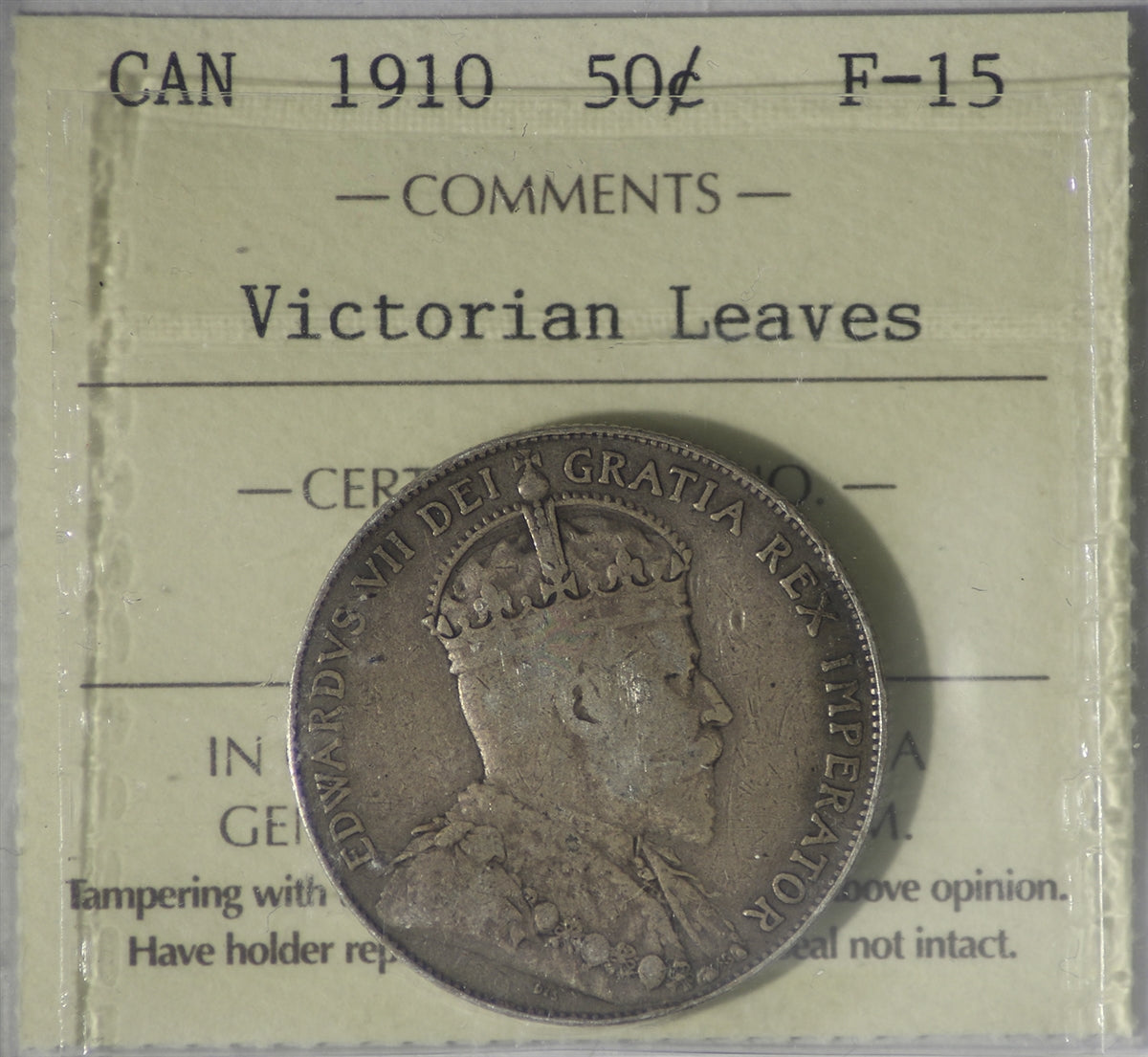 1910 Victorian Leaves Canada 50-cents ICCS Certified F15
