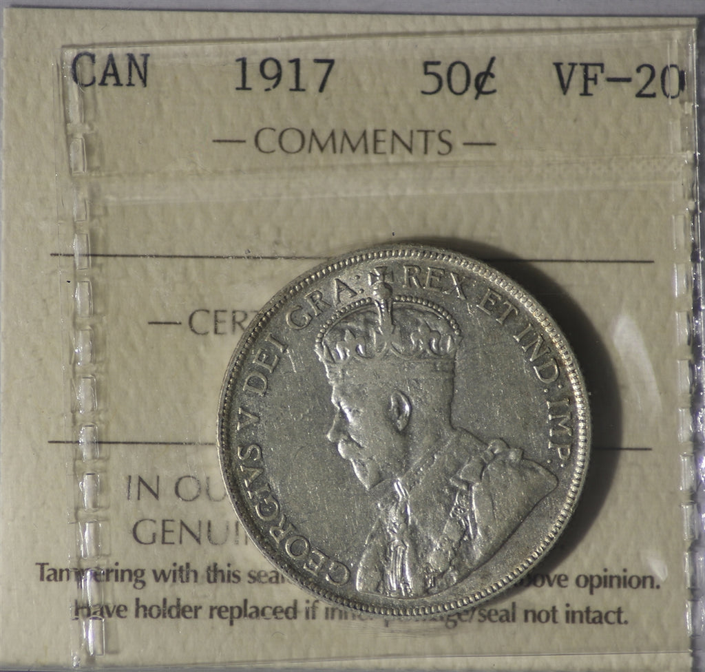 1917 Canada 50-cents ICCS Certified VF20