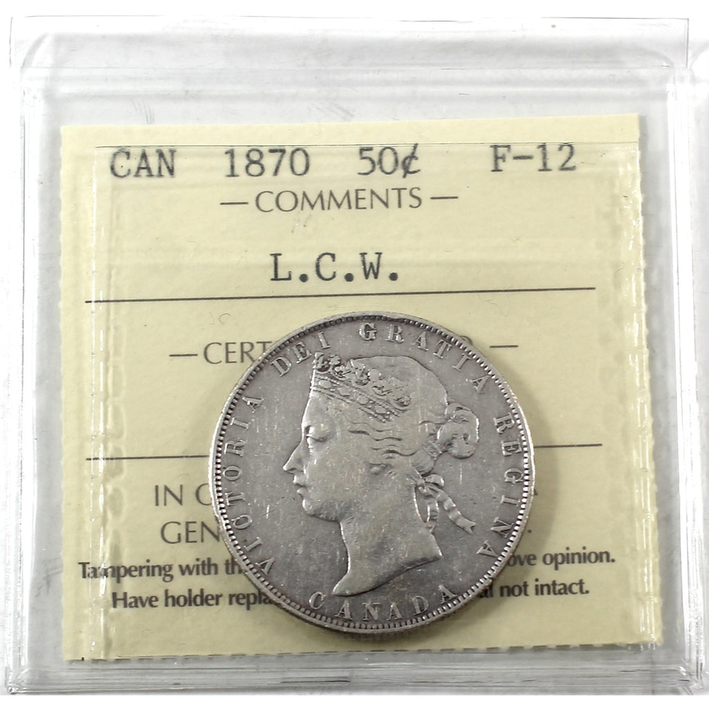 1870 LCW Canada 50-cents ICCS Certified F12