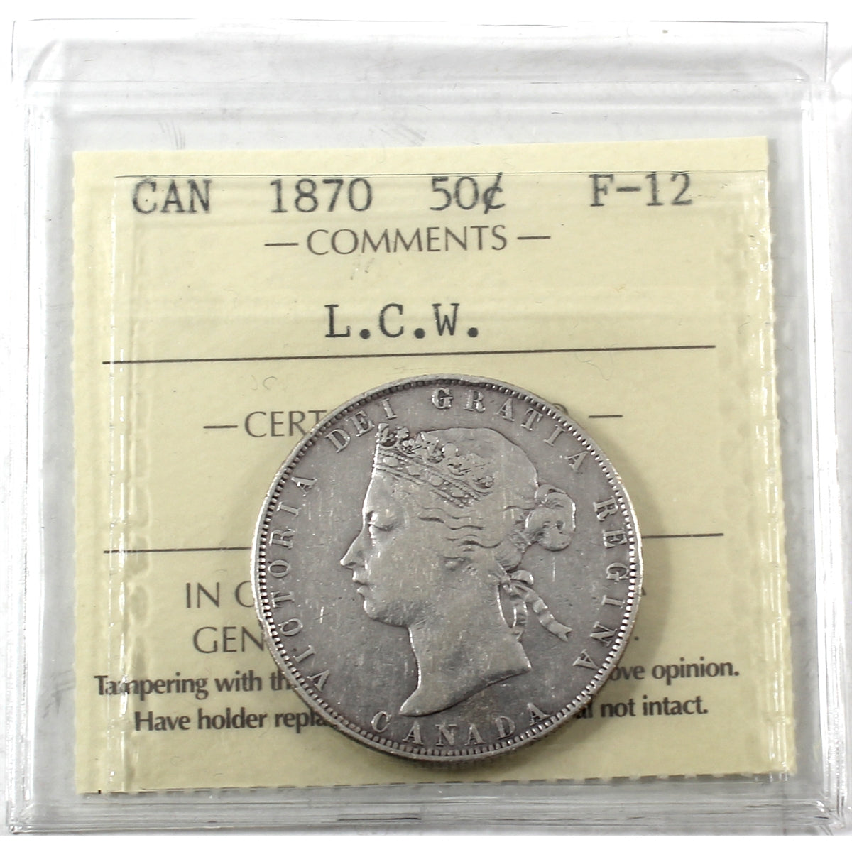 1870 LCW Canada 50-cents ICCS Certified F12