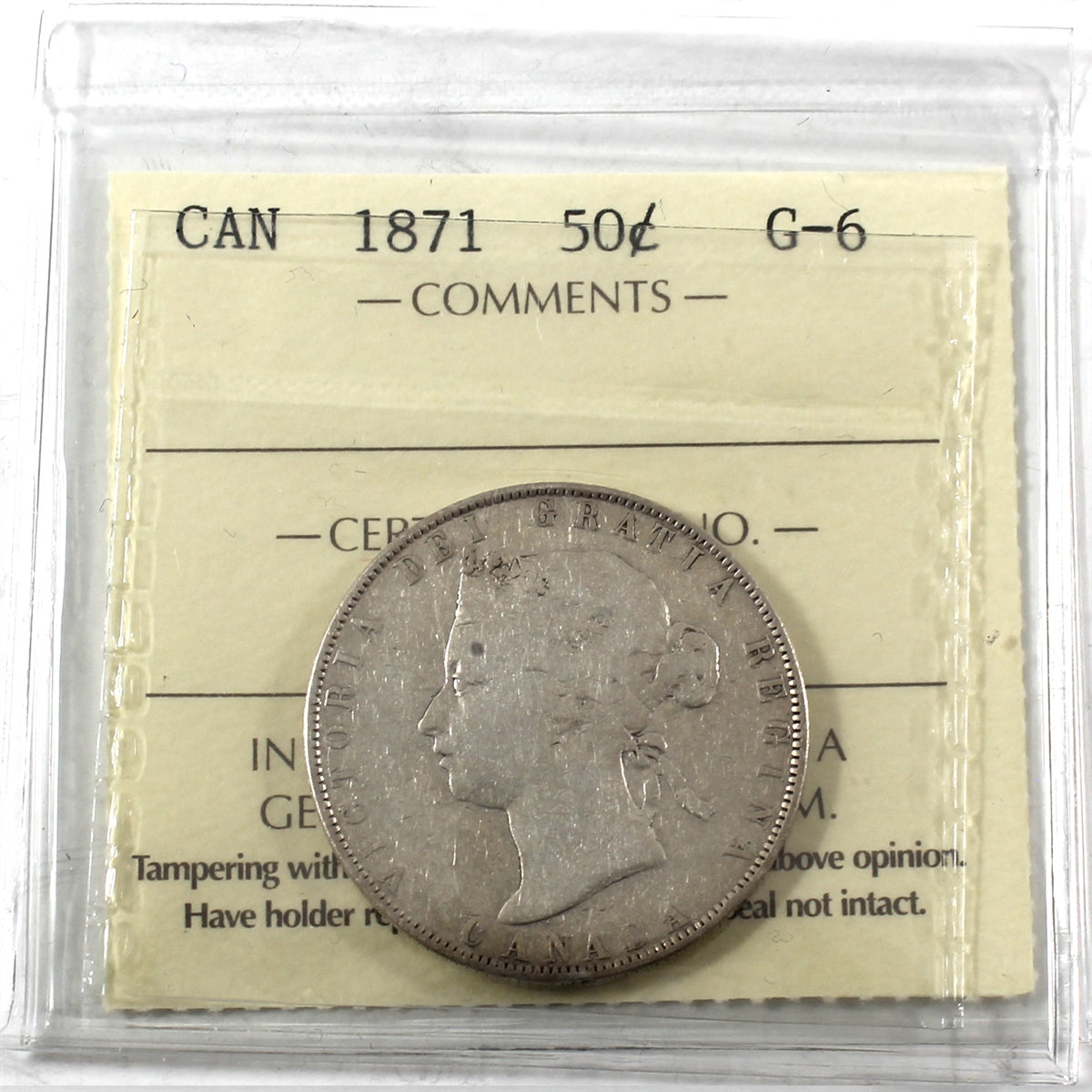 1871 Canada 50-cents ICCS Certified G6