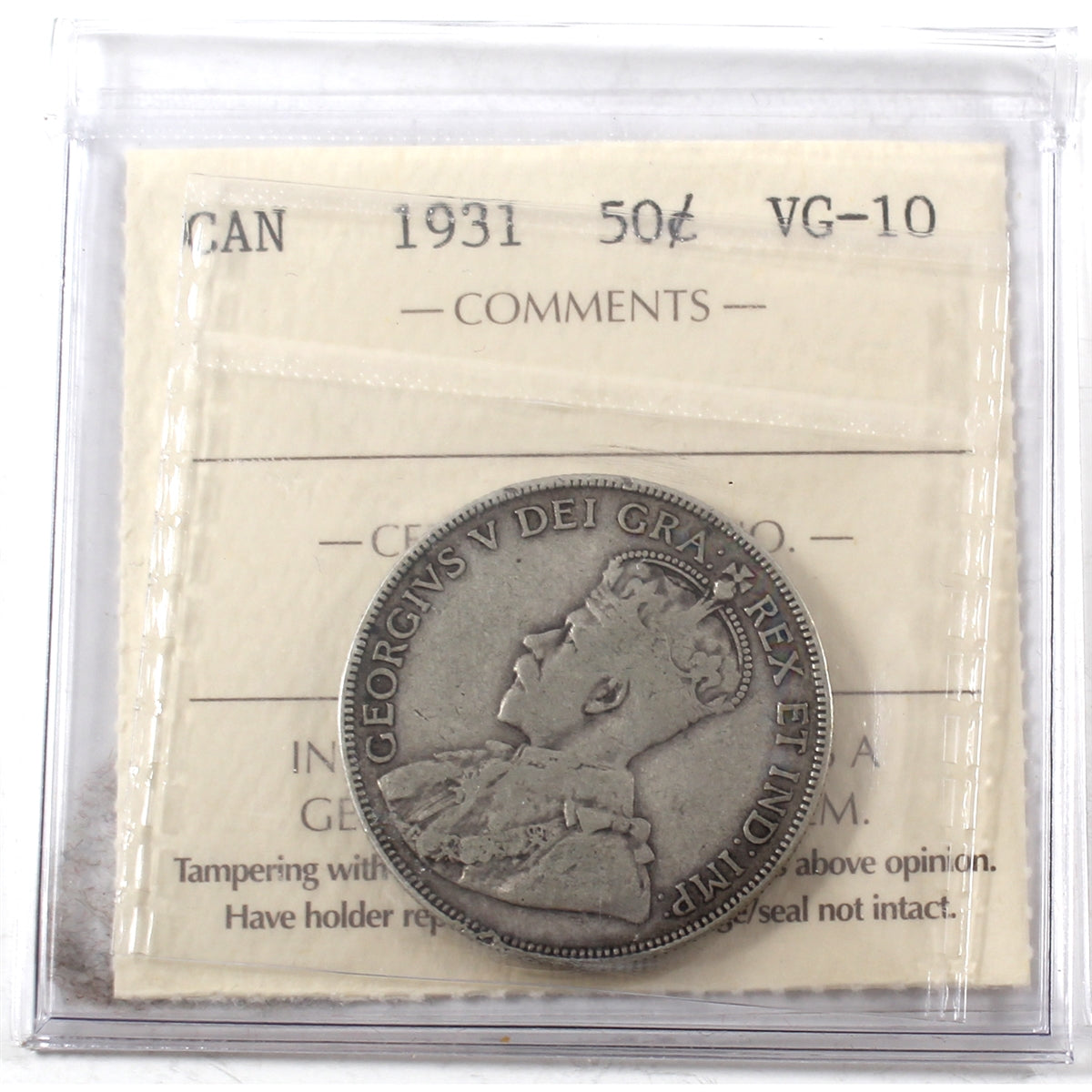 1931 Canada 50-cents ICCS Certified VG10