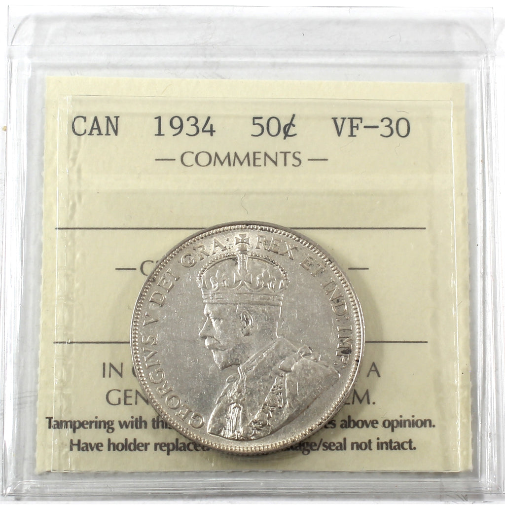 1934 Canada 50-cents ICCS Certified VF30