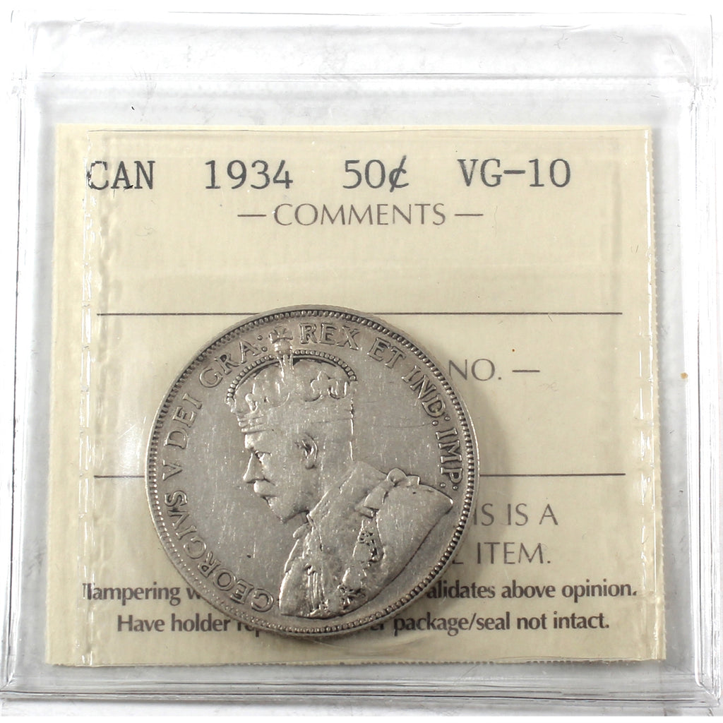 1934 Canada 50-cents ICCS Certified VG10