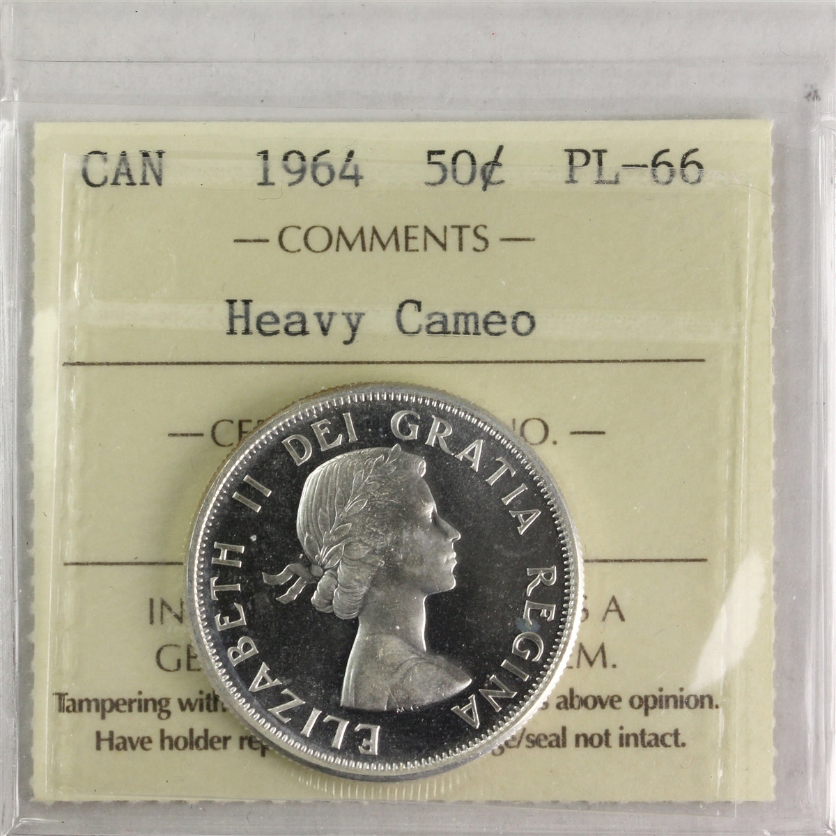 1964 Canada 50-cents ICCS Certified PL66 Heavy Cameo