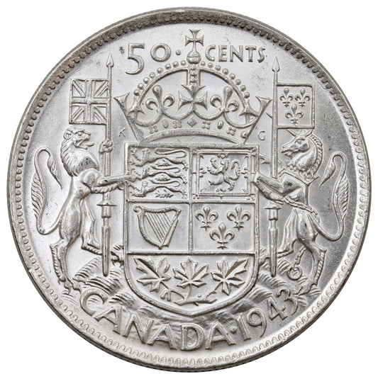 1943 Double Die 3 Canada 50-cents UNC+ (MS62) $