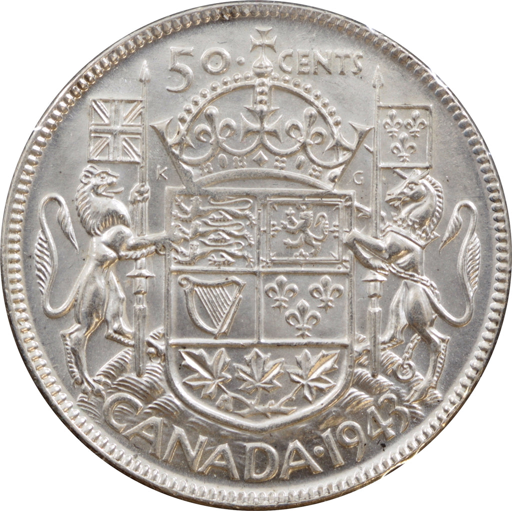 1943 Near 3 Canada 50-cents Brilliant Uncirculated (MS63) $