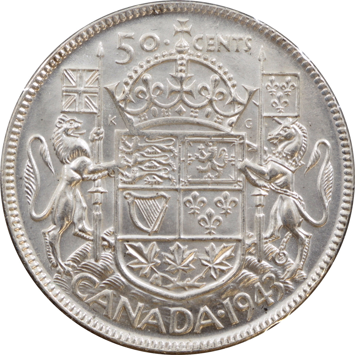 1943 Near 3 Canada 50-cents Brilliant Uncirculated (MS63) $