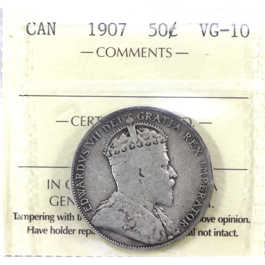1907 Canada 50-cents ICCS Certified VG10