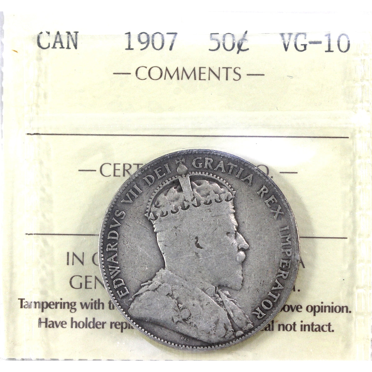 1907 Canada 50-cents ICCS Certified VG10