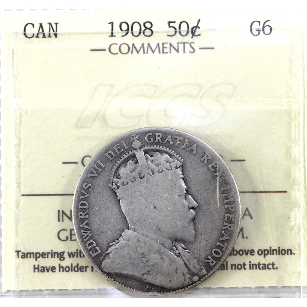 1908 Canada 50-cents ICCS Certified G6