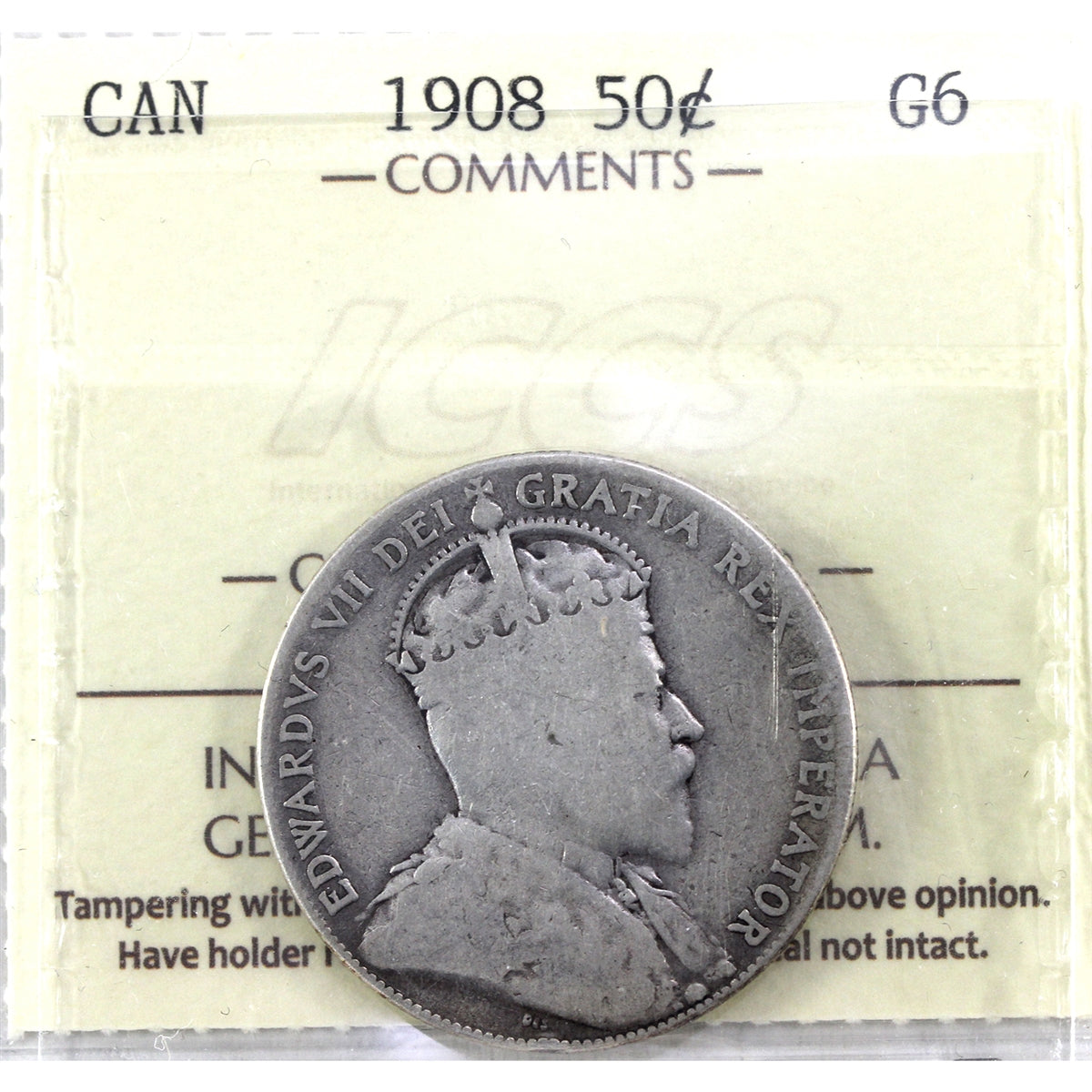 1908 Canada 50-cents ICCS Certified G6