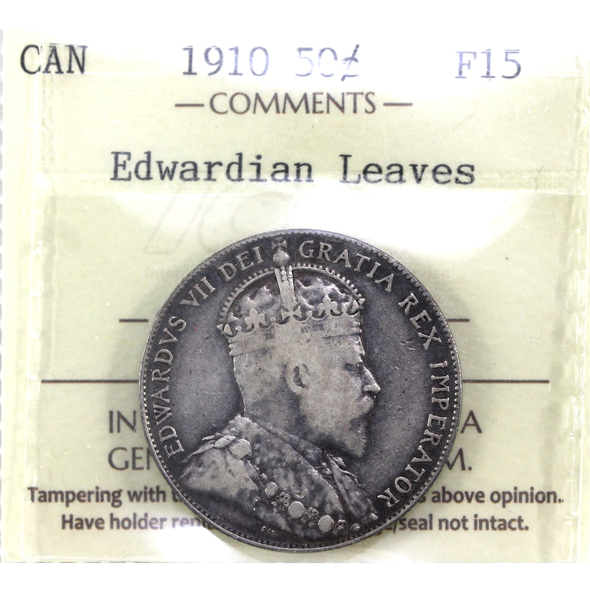 1910 Edwardian Leaves Canada 50-cents ICCS Certified F15