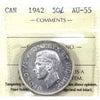1942 Canada 50-cents ICCS Certified AU55