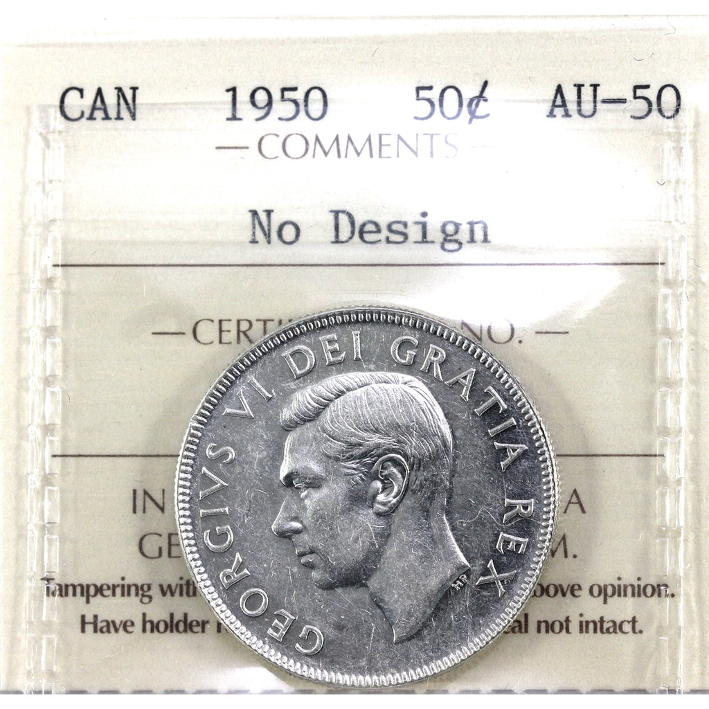 1950 No Design Canada 50-cents ICCS Certified AU50