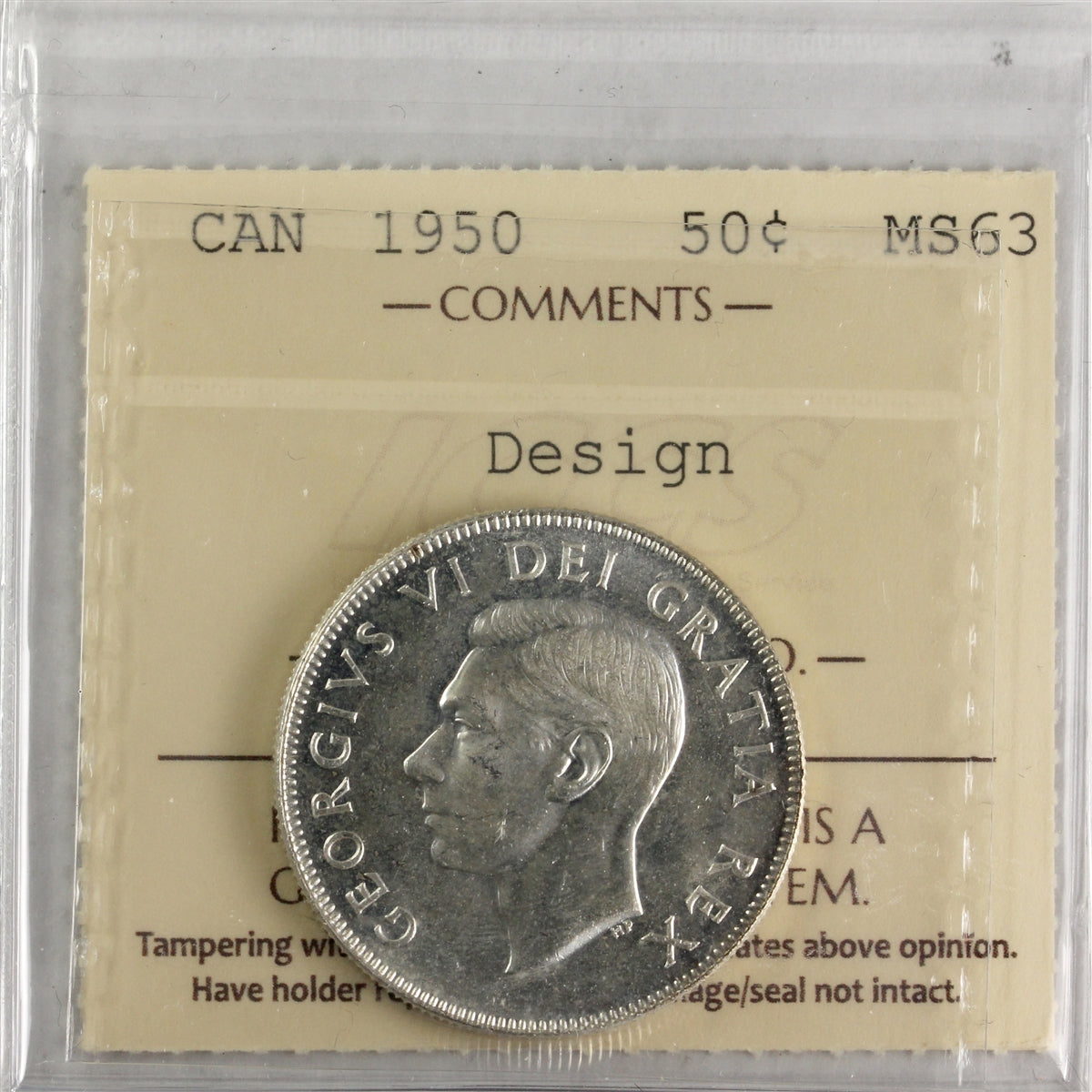 1950 Design Canada 50-cents ICCS Certified MS63