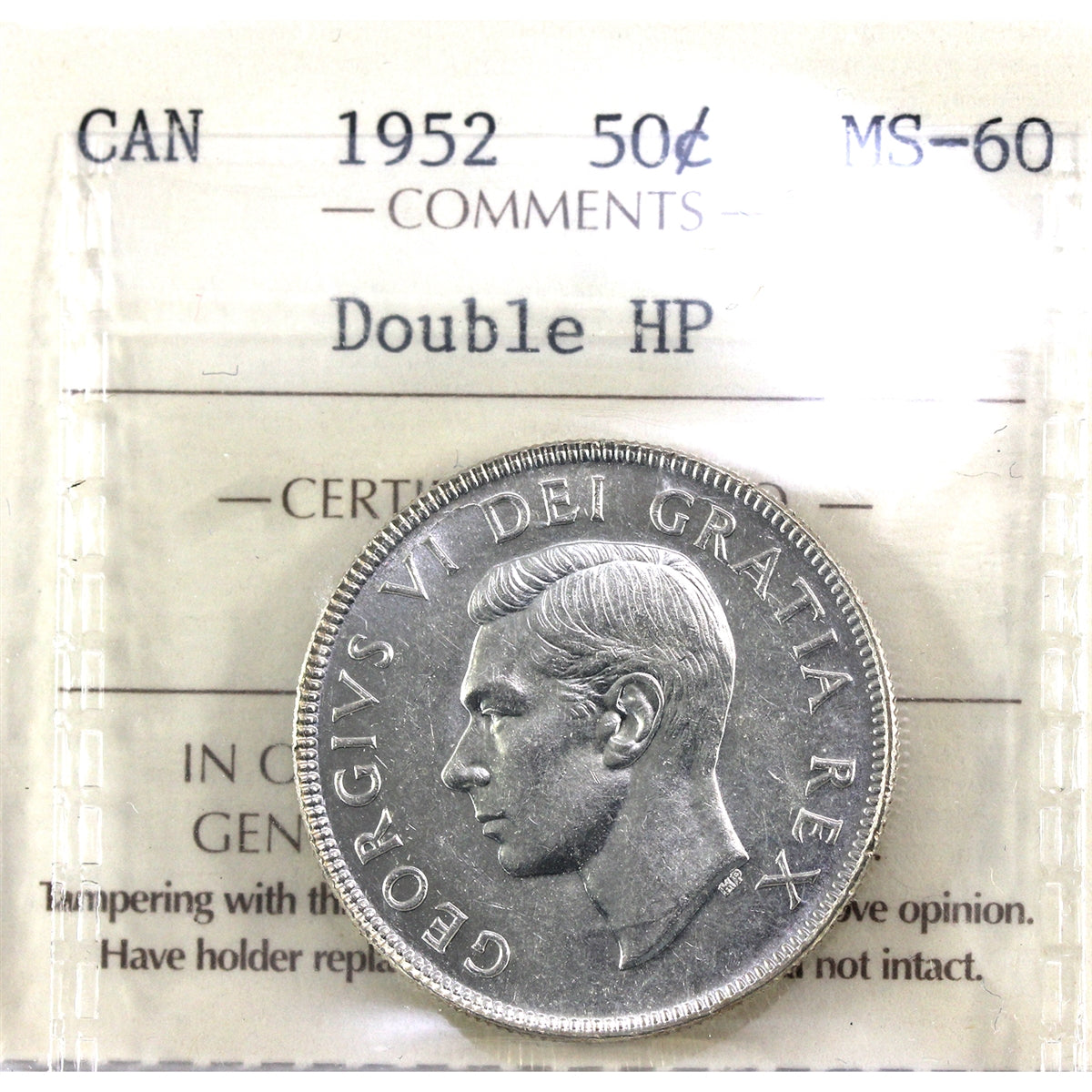 1952 Double HP Canada 50-cents ICCS Certified MS60