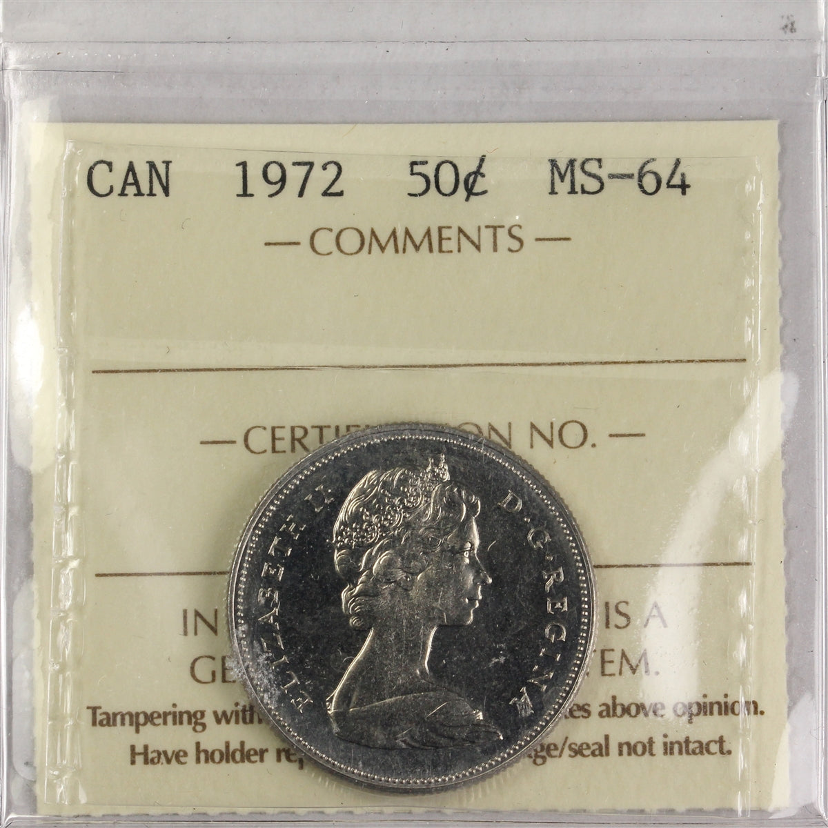 1972 Canada 50-cents ICCS Certified MS64