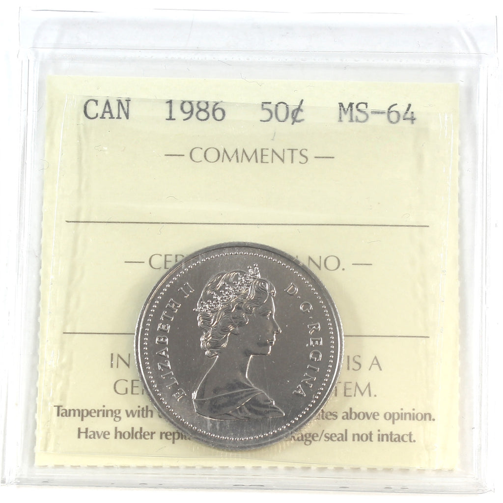 1986 Canada 50-cents ICCS Certified MS64