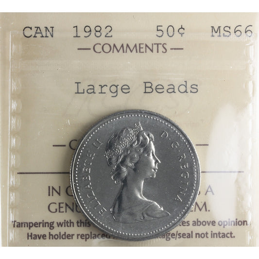 1982 Large Beads, Type 1 Canada 50-cents ICCS Certified MS66