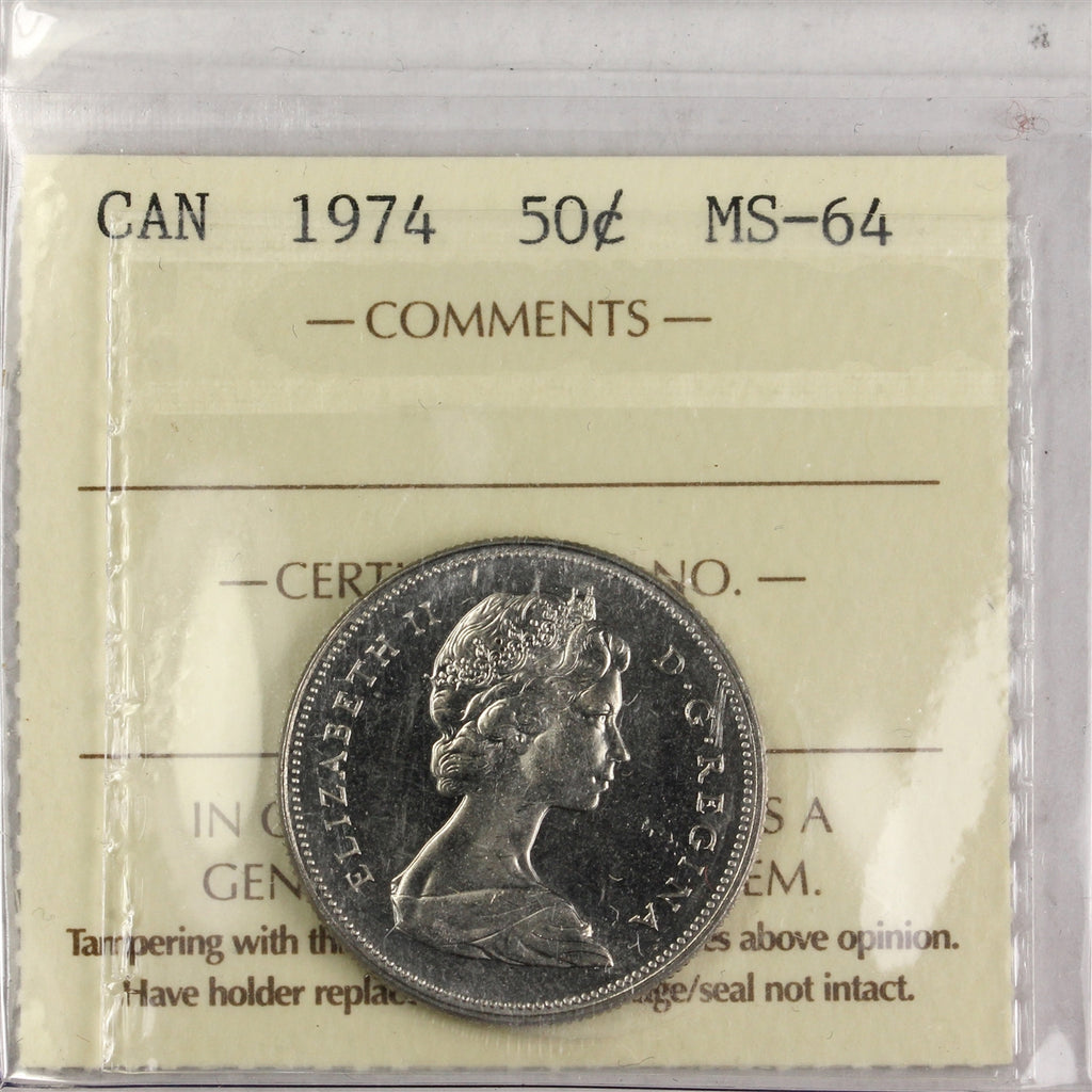 1974 Canada 50-cents ICCS Certified MS64