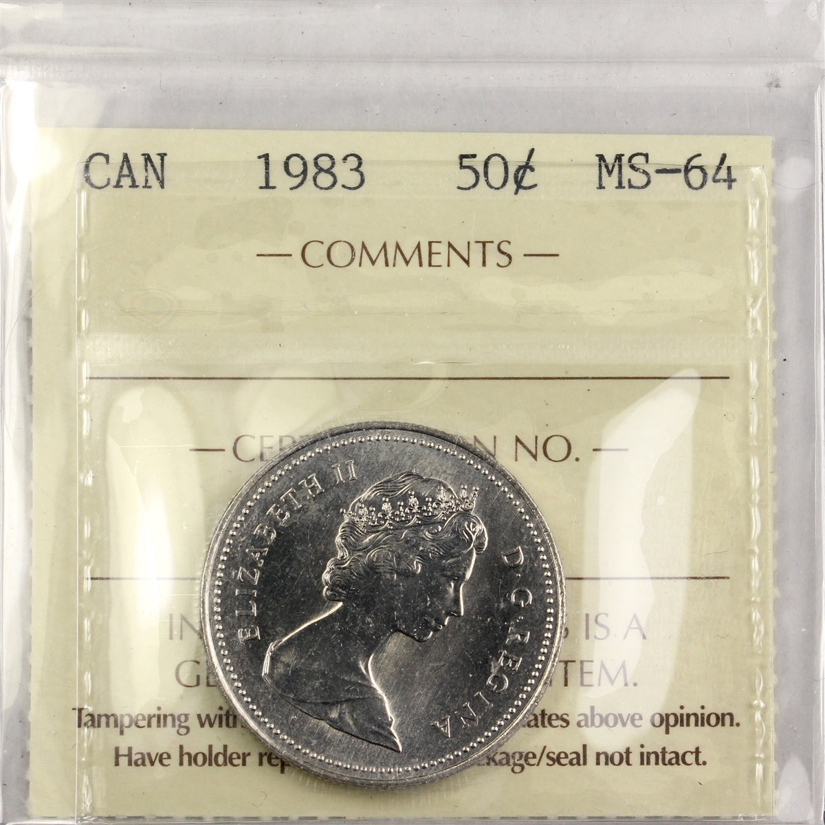 1983 Canada 50-cents ICCS Certified MS64