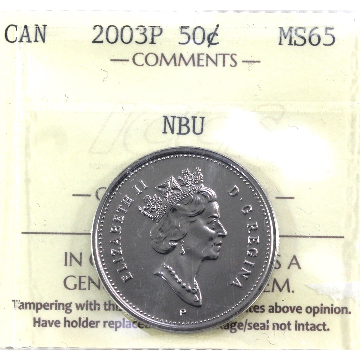 2003P Canada 50-cents ICCS Certified MS65 NBU