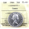 1964 Canada 50-cents ICCS Certified PL66 Cameo