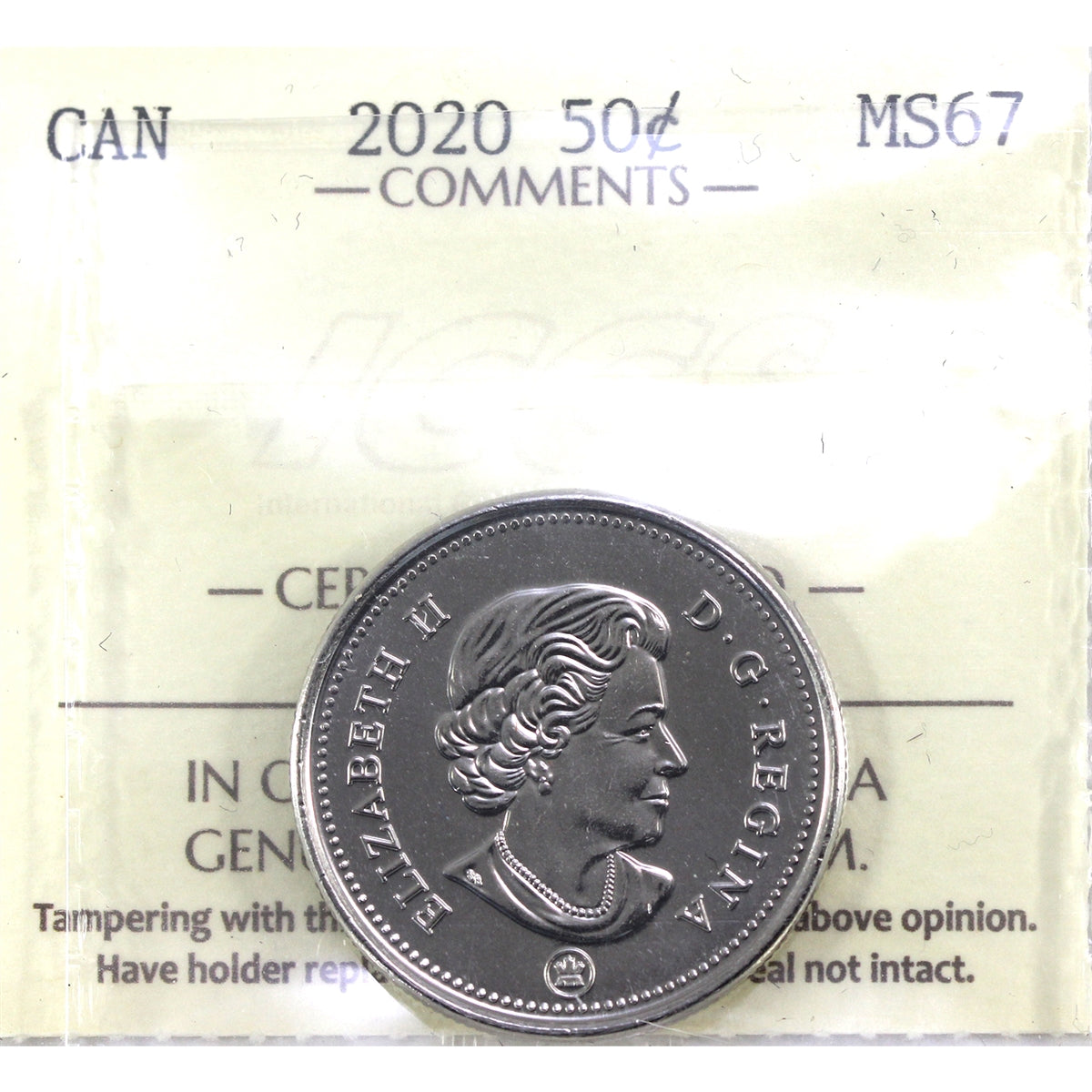 2020 Canada 50-cents ICCS Certified MS67