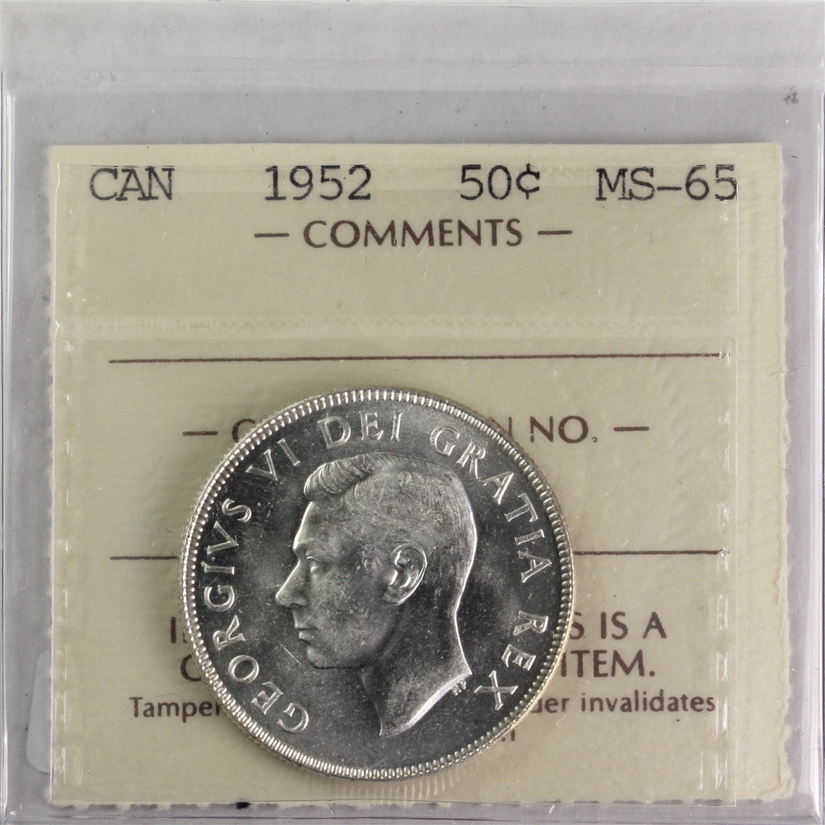 1952 Canada 50-cents ICCS Certified MS65