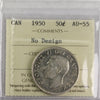 1950 No Design Canada 50-cents ICCS Certified AU55