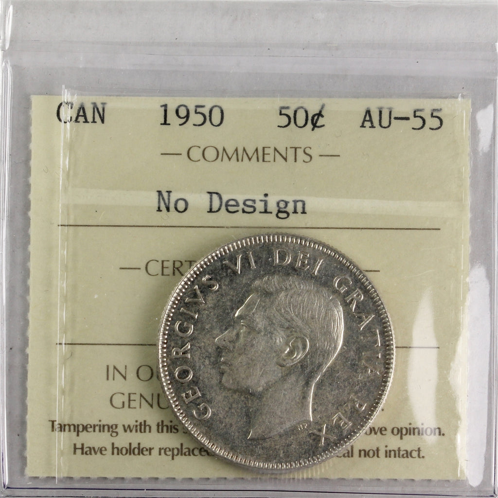 1950 No Design Canada 50-cents ICCS Certified AU55