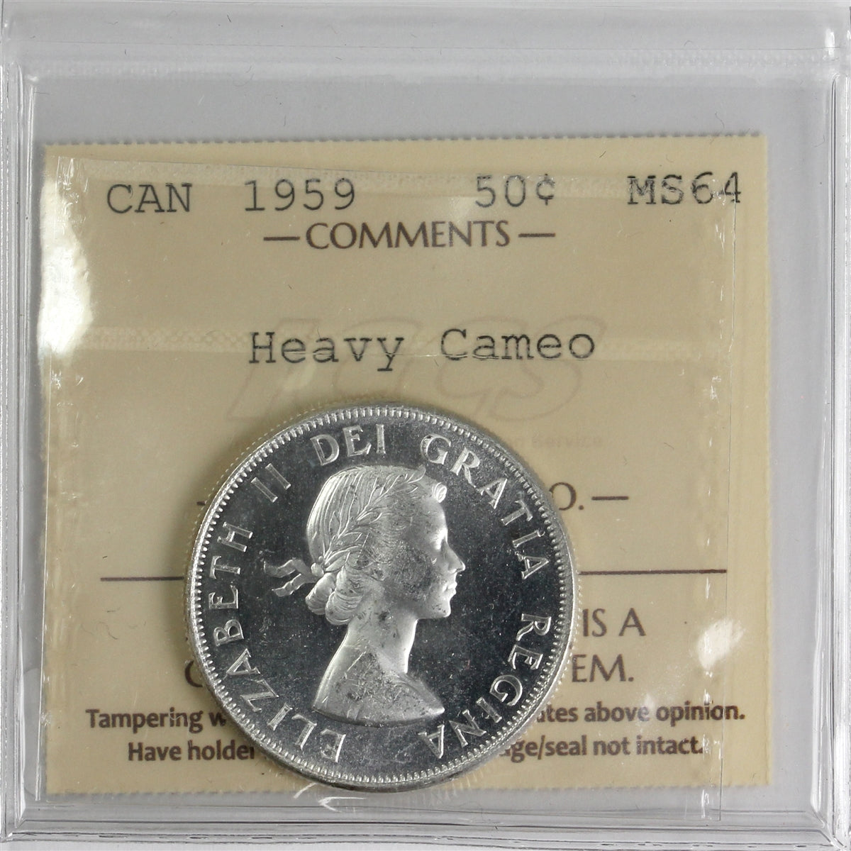 1959 Canada 50-cents ICCS Certified MS64 Heavy Cameo