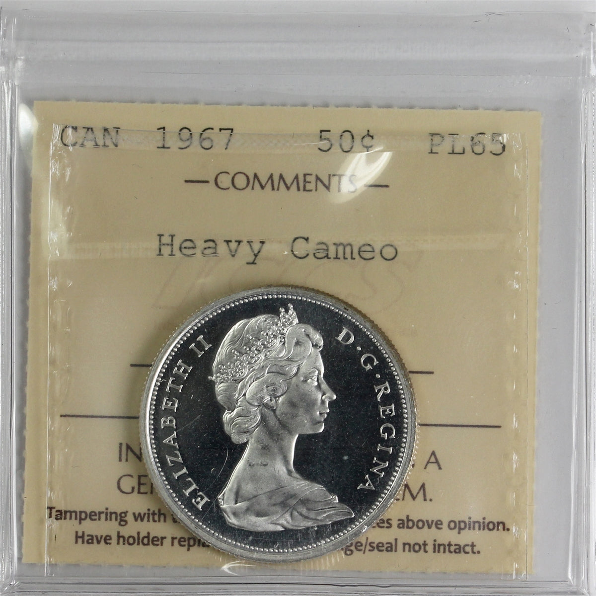 1967 Canada 50-cents ICCS Certified PL65 Heavy Cameo