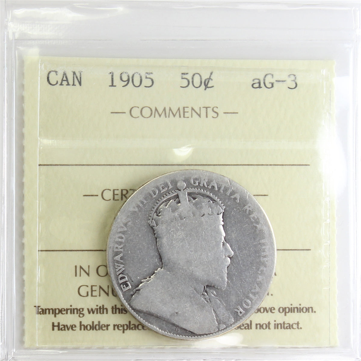 1905 Canada 50-cents ICCS Certified AG3