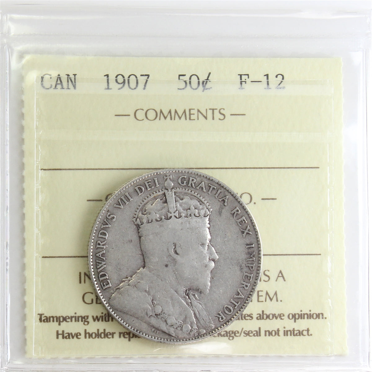1907 Canada 50-cents ICCS Certified F12