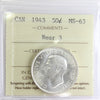 1943 Near 3 Canada 50-cents ICCS Certified MS63