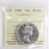 1958 Canada 50-cents ICCS Certified MS63