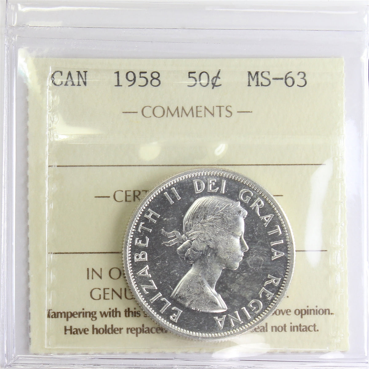 1958 Canada 50-cents ICCS Certified MS63
