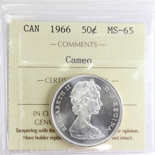 1966 Canada 50-cents ICCS Certified MS65 Cameo