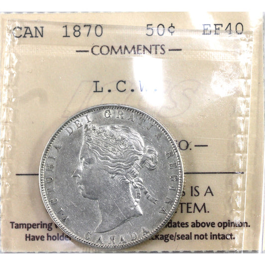 1870 LCW Canada 50-cents ICCS Certified EF40