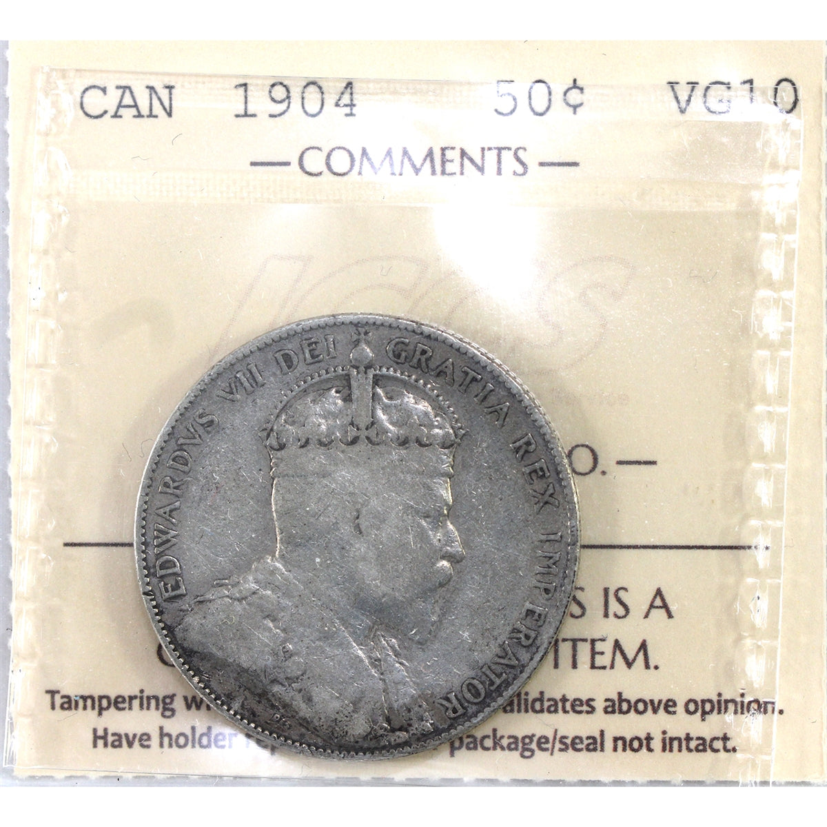1904 Canada 50-cents ICCS Certified VG10