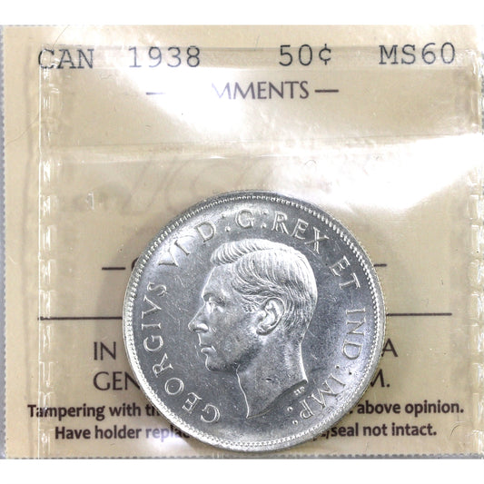 1938 Canada 50-cents ICCS Certified MS60