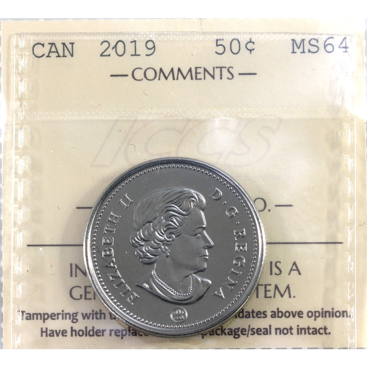 2019 Canada 50-cents ICCS Certified MS64