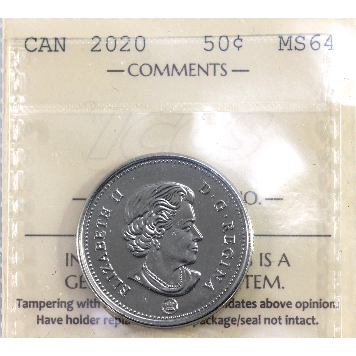 2020 Canada 50-cents ICCS Certified MS64