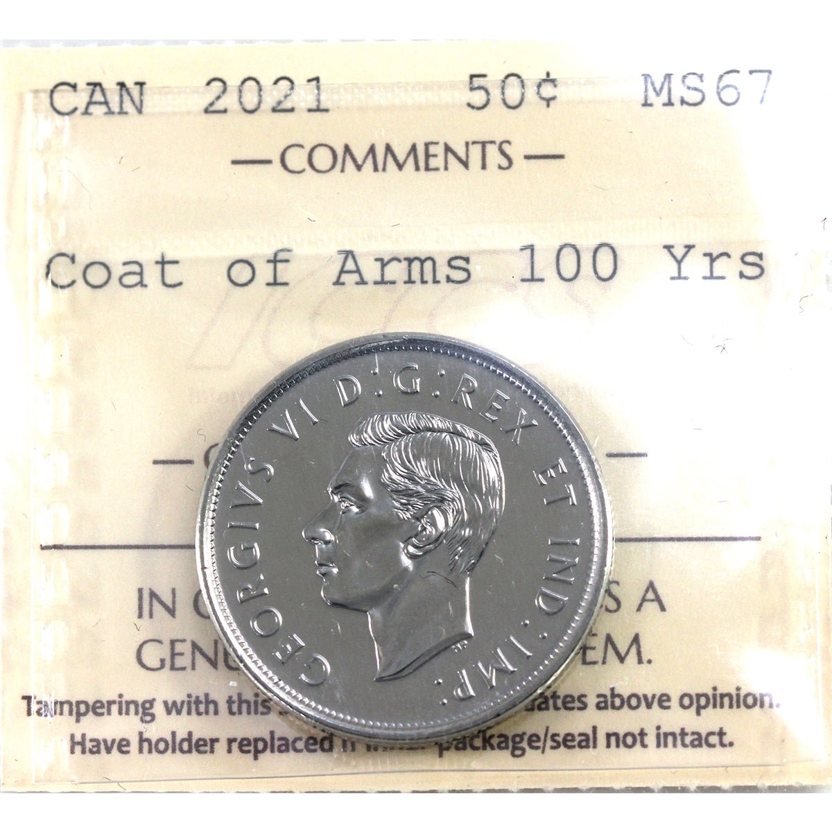 2021 Coat of Arms 100 Years ICCS Certified MS67
