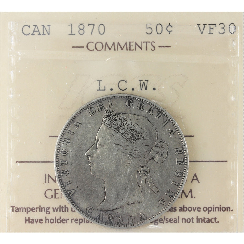 1870 LCW Canada 50-cents ICCS Certified VF30