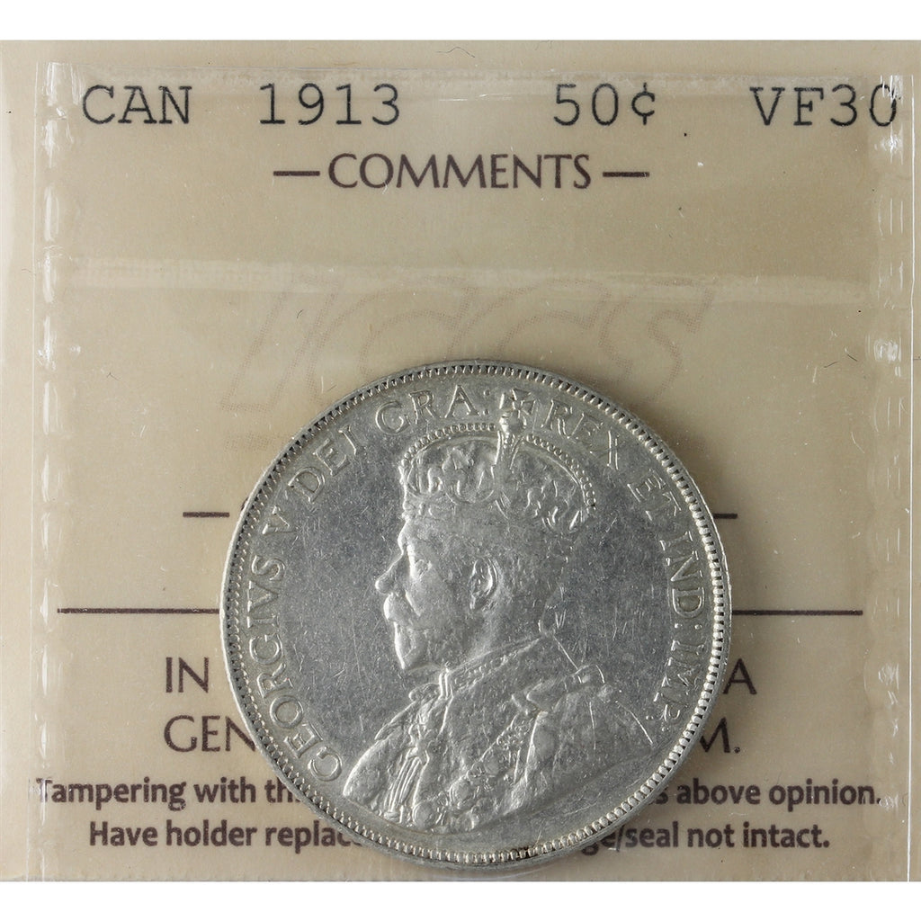 1913 Canada 50-cents ICCS Certified VF30