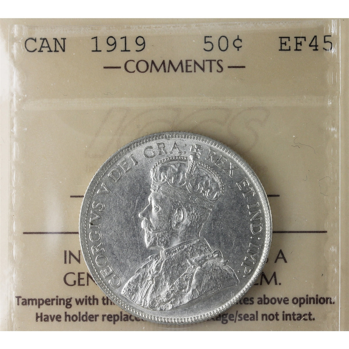 1919 Canada 50-cents ICCS Certified EF45